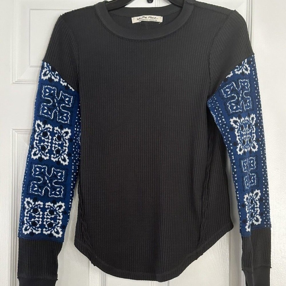Free People Nikki Bandana Sleeve Thermal Top Shirt  Small